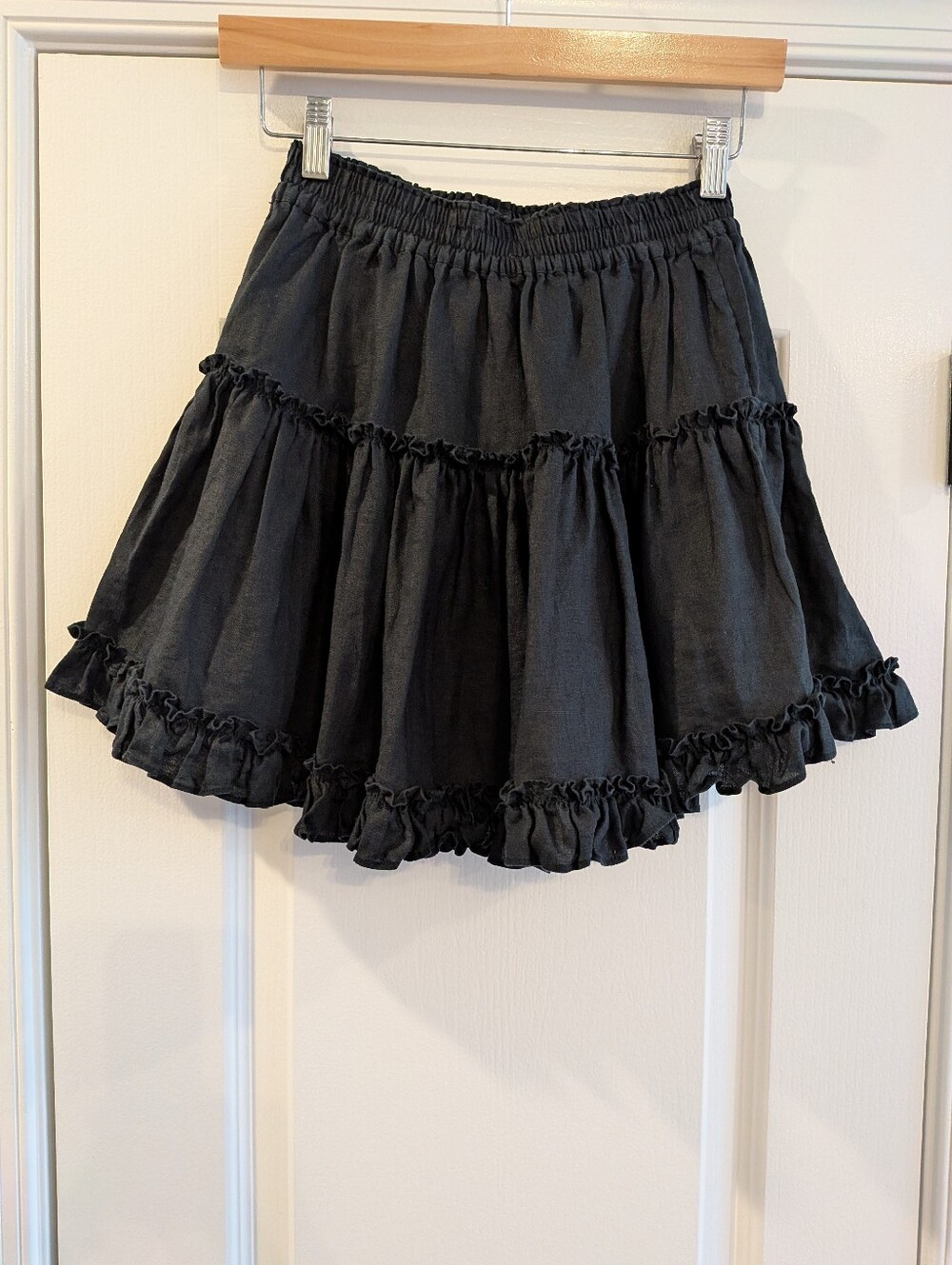 Hill House Paz Mini Skirt Black Linen Ruffle Coquette Girl Goth Romantic Size S - Picture 6 of 11